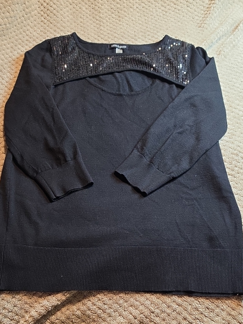 Cable & Gauge Black Sequin Yoke Pullover